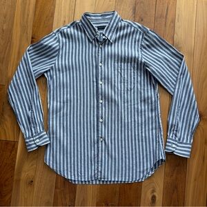 Corneliani ID Blue Stripe Button Down Shirt XL Cotton Linen Italy